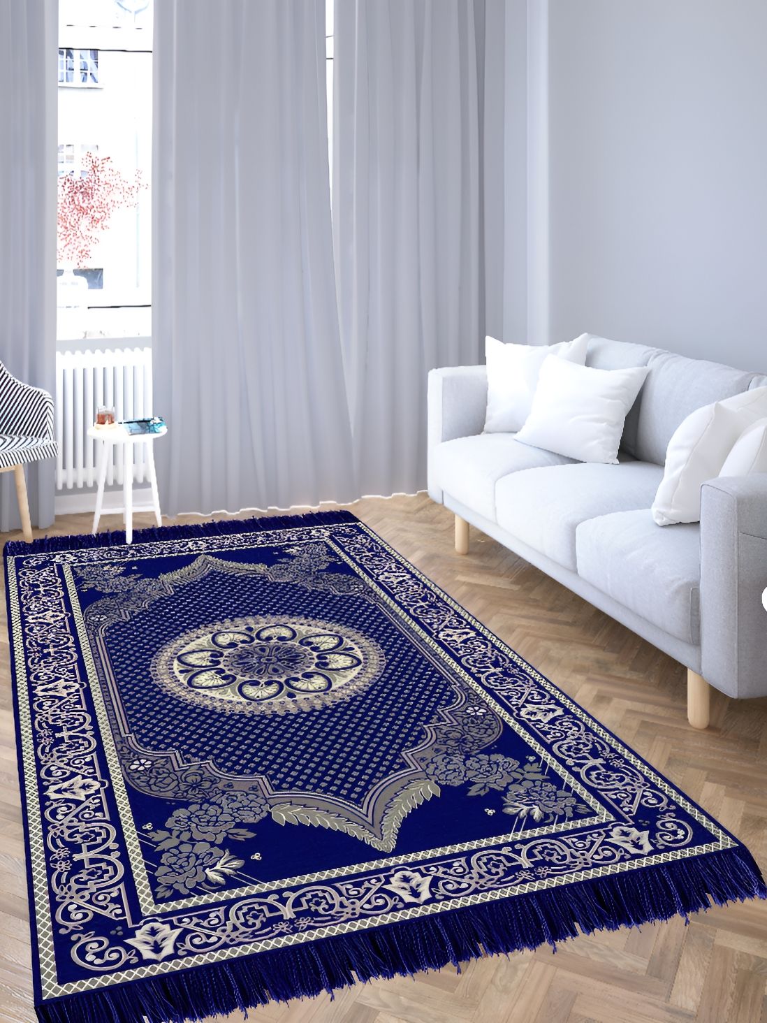 Sparrow world Blue Solid Chennile Carpet-picture-20