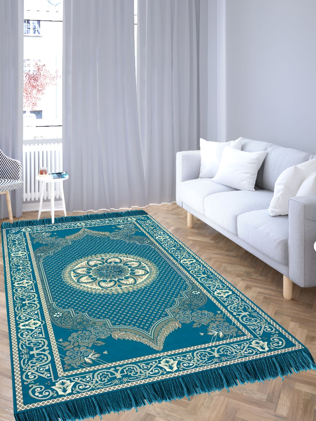 Sparrow world Blue Solid Chennile Carpet-picture-27