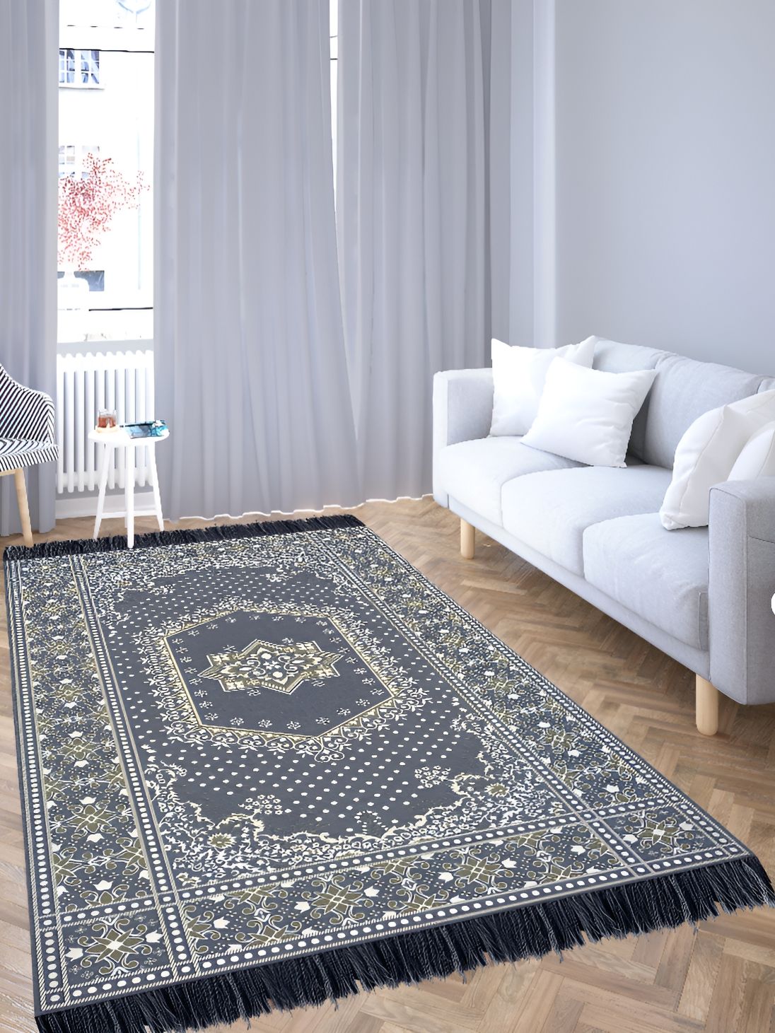 Sparrow world Grey Solid Chennile Carpet-picture-14