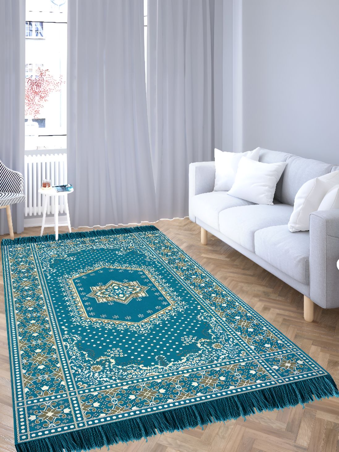 Sparrow world Blue Solid Chennile Carpet-picture-21