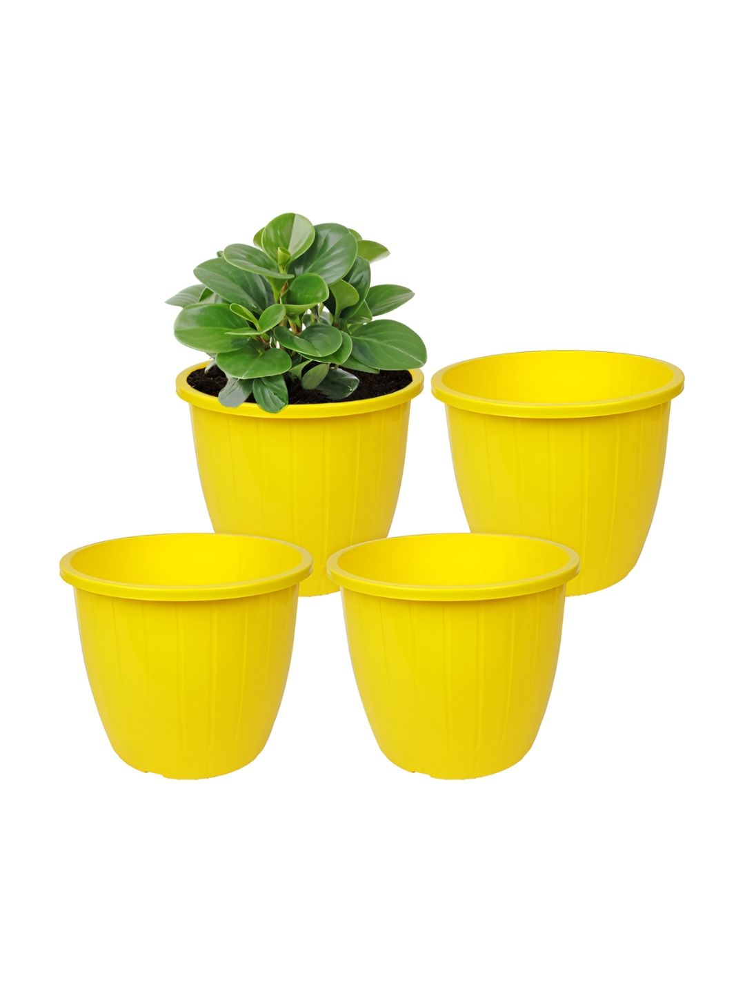 Kuber Industries Yellow 4 Pieces Textured Duro Flower Planters-picture-23