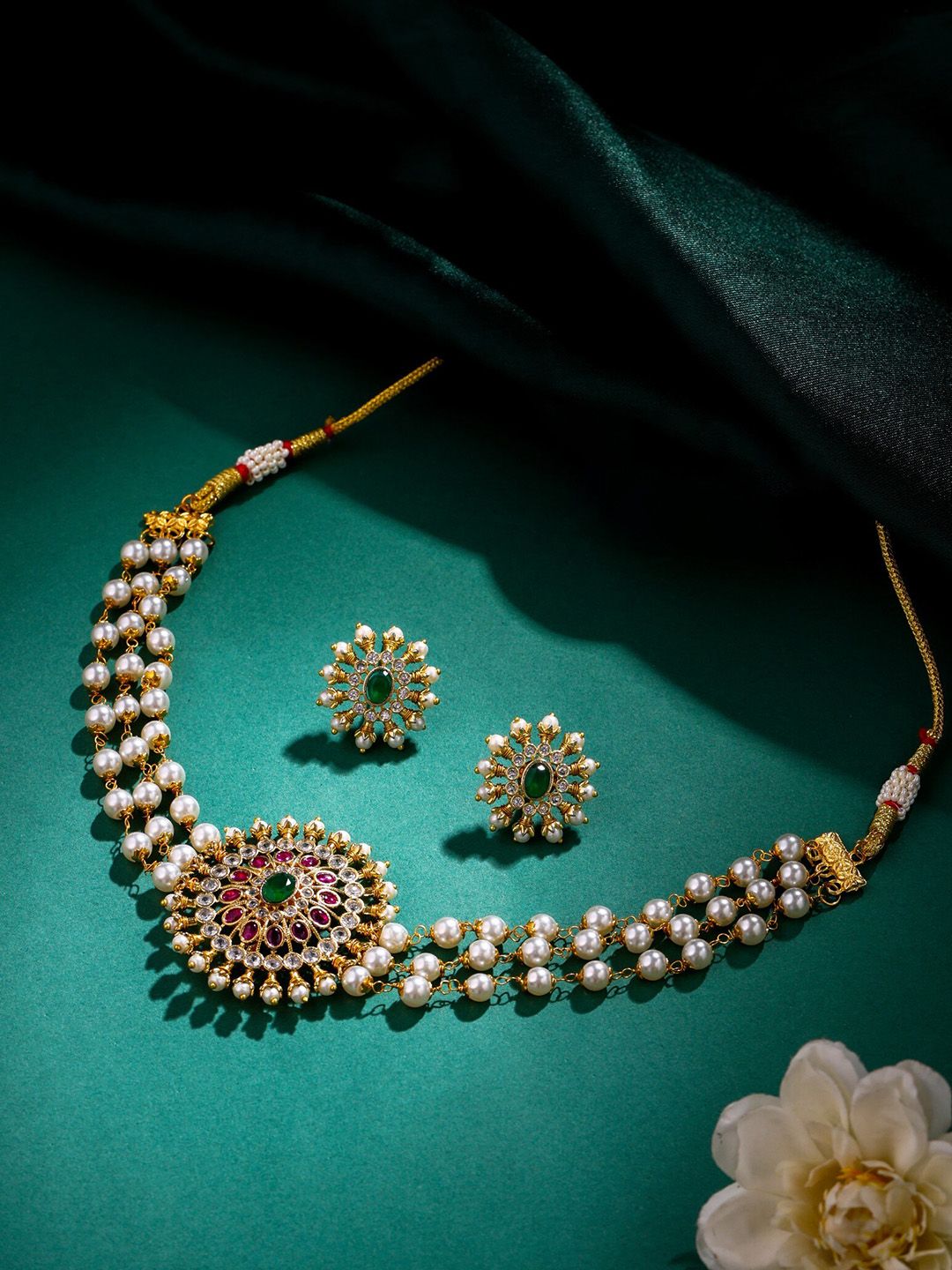 THE AAB STUDIO Gold-Plated Stone-Studded & Pearl Beaded Jewellery Set-picture-47