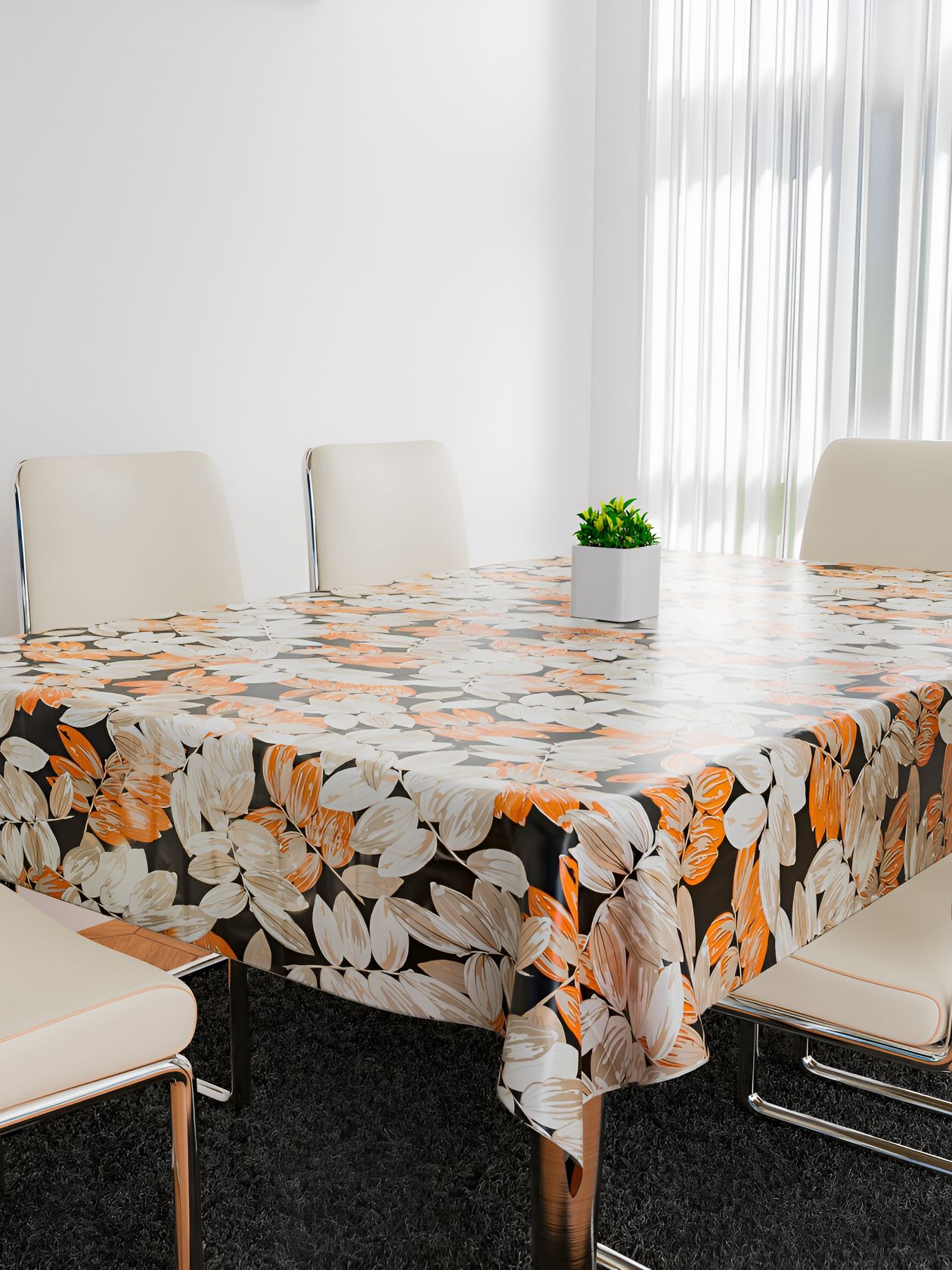 Kuber Industries Brown & White Waterproof 4-Seater Table Cover-picture-39