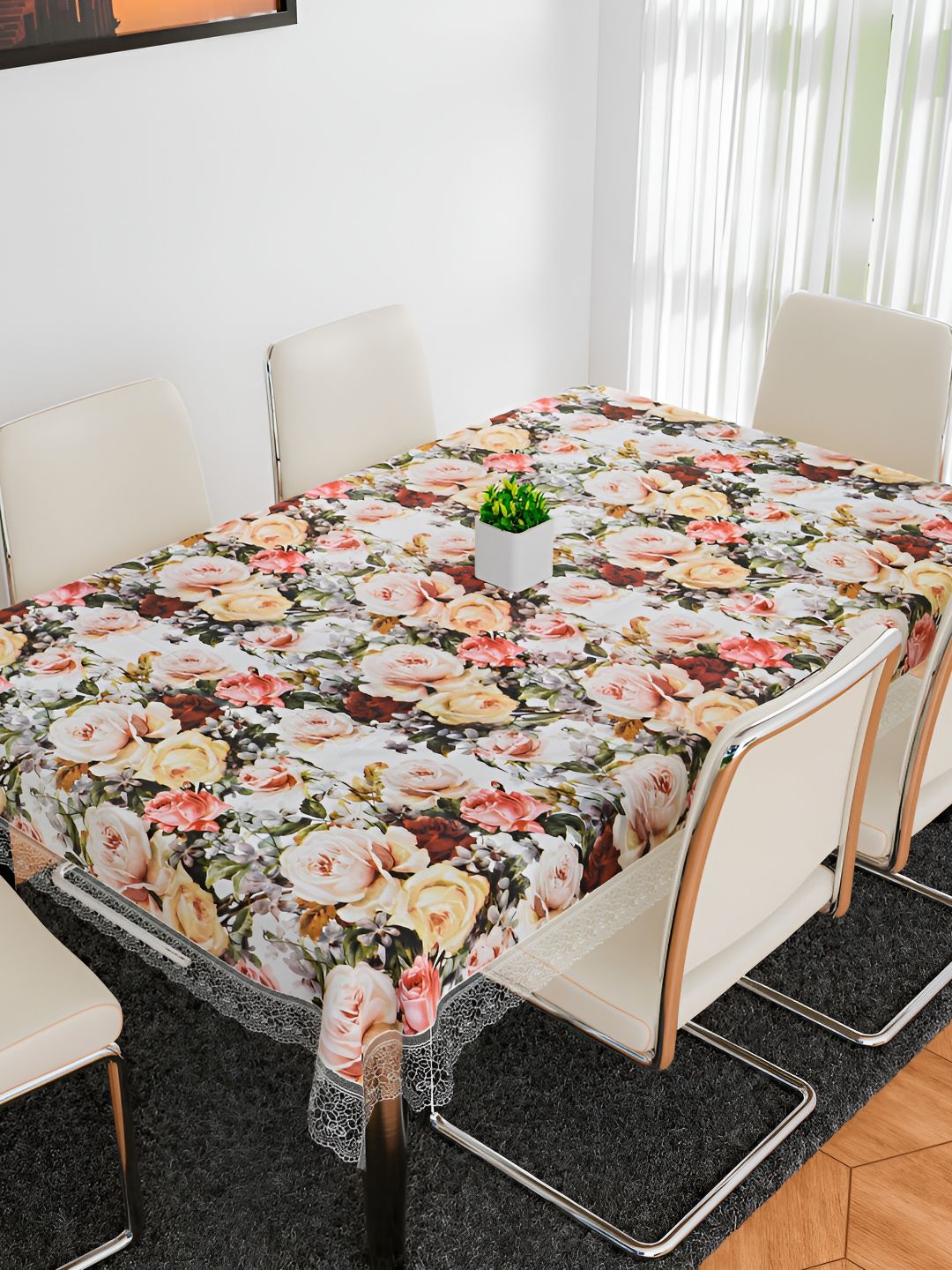 Kuber Industries White & Pink Floral Waterproof 4-Seater Table Cover-picture-44