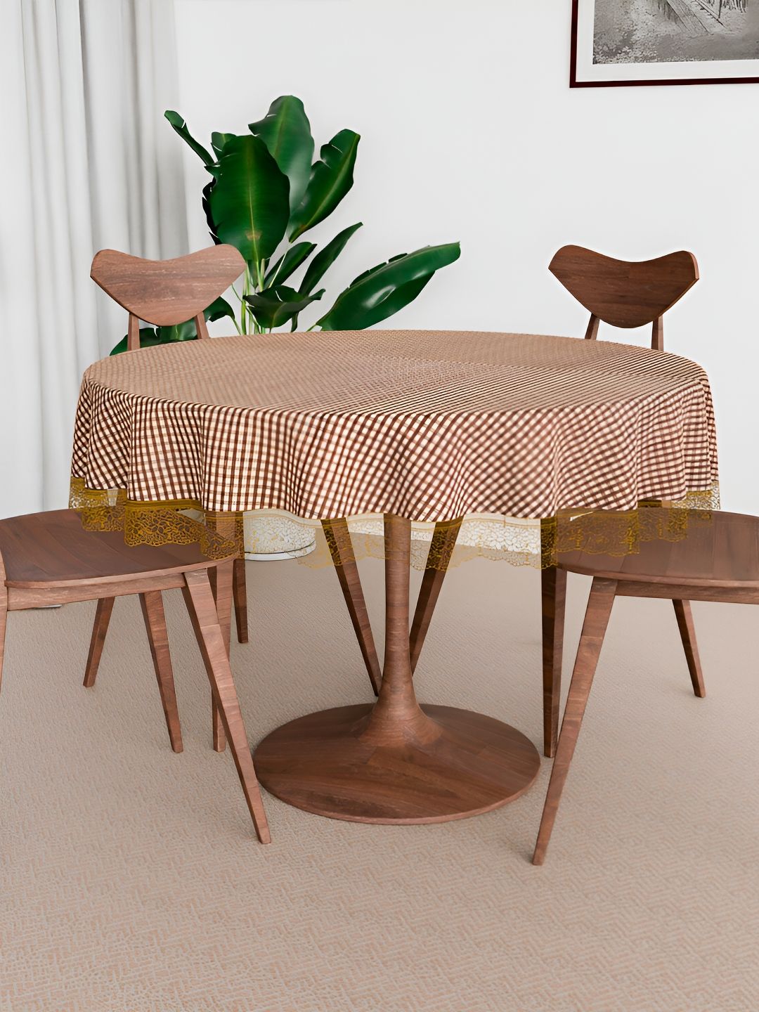 Kuber Industries Brown & White Waterproof Round 6-Seater Table Cover-picture-38