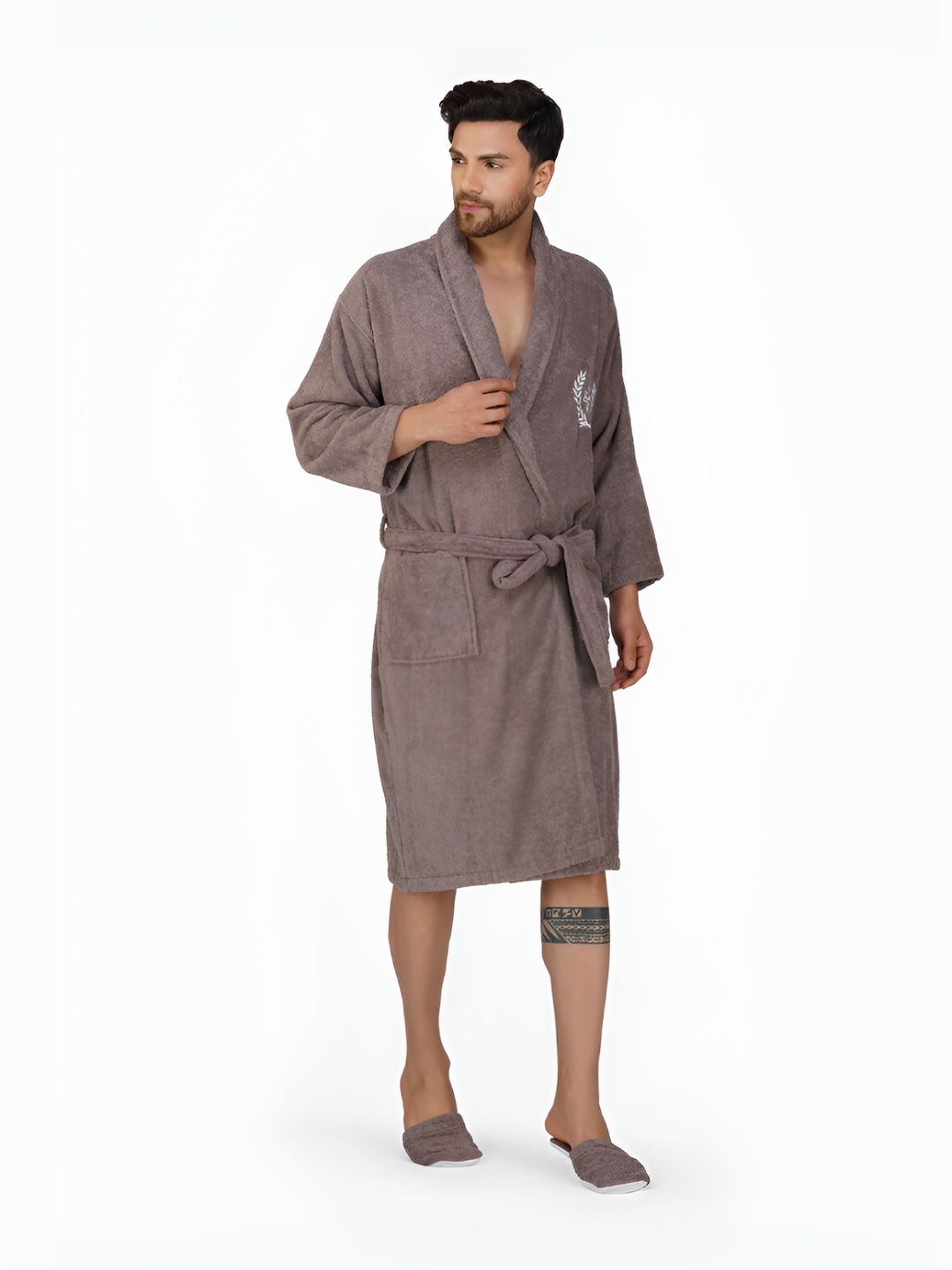 Aura Men 550 GSM Bath Robe With Matching Slippers-picture-40