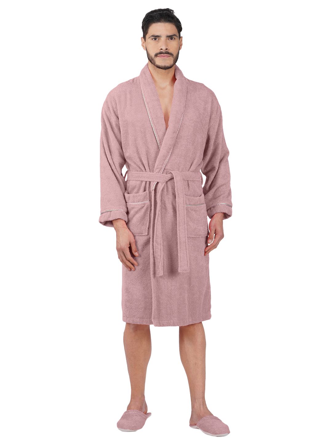Aura Men 550 GSM Pure Cotton Bath Robe With Matching Slippers-picture-45