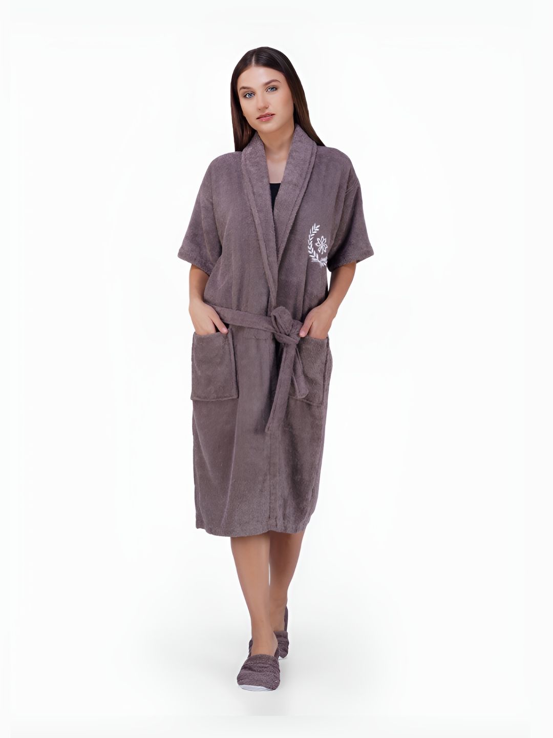Aura Women 550 GSM Bath Robe With Matching Slippers-picture-32