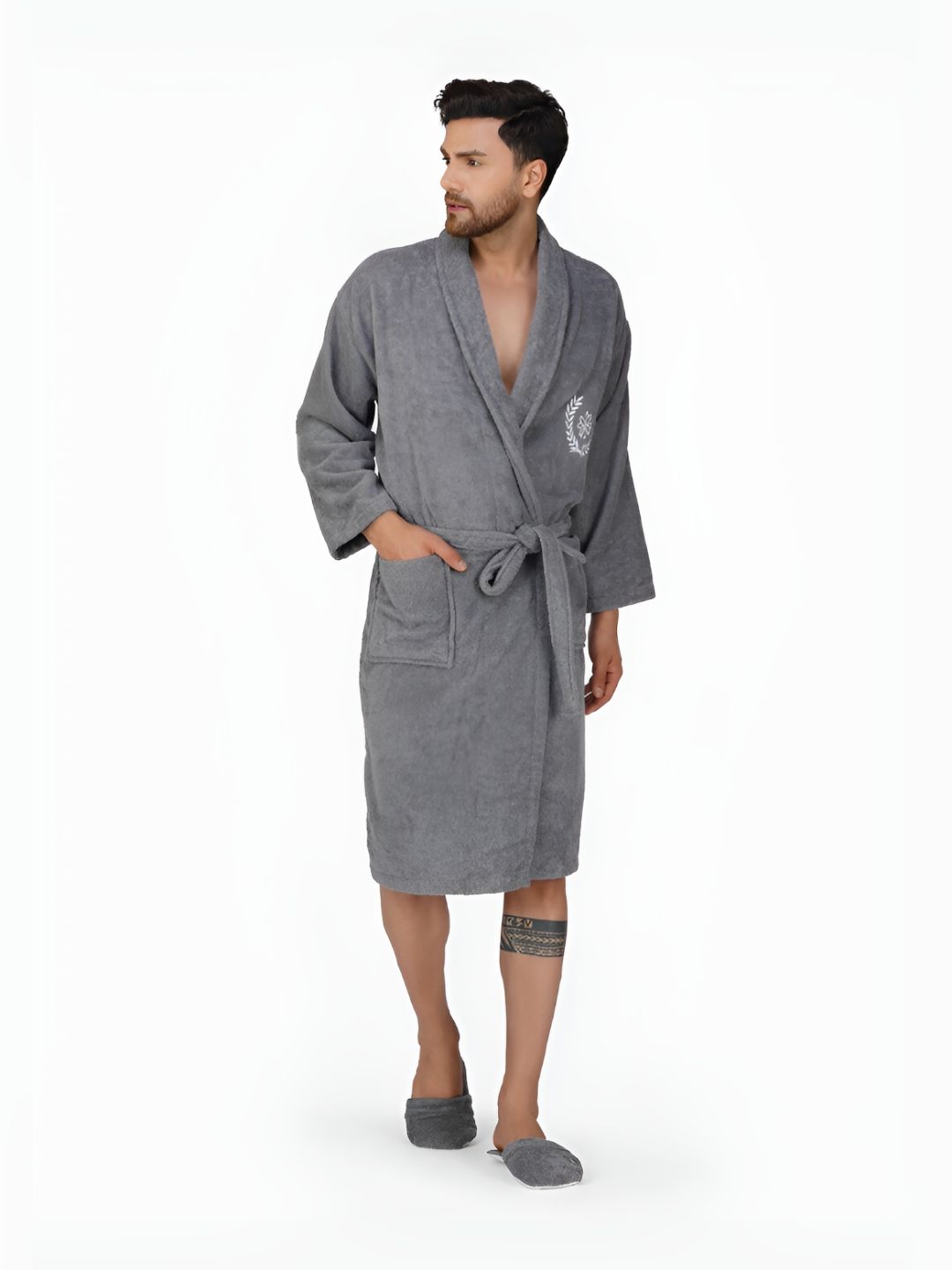 Aura Men 550 GSM Bath Robe With Matching Slippers-picture-18