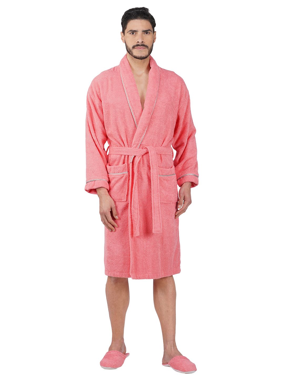 Aura Men 550 GSM Pure Cotton Bath Robe With Matching Slippers-picture-15