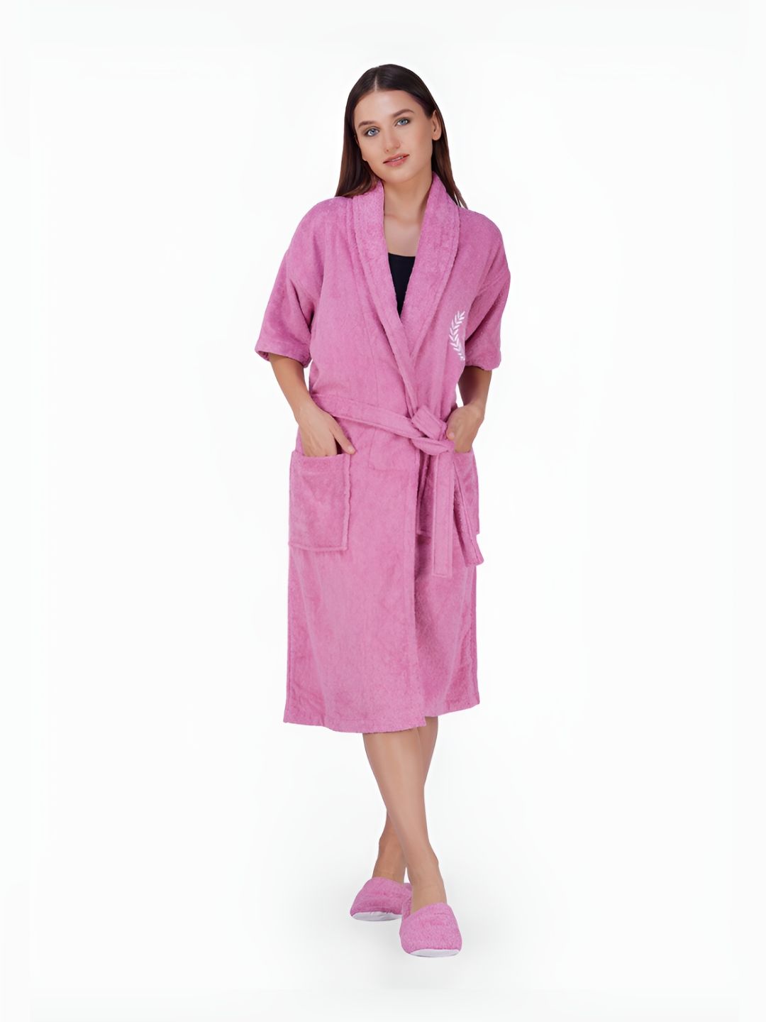 Aura Women 550 GSM Bath Robe With Matching Slippers-picture-18