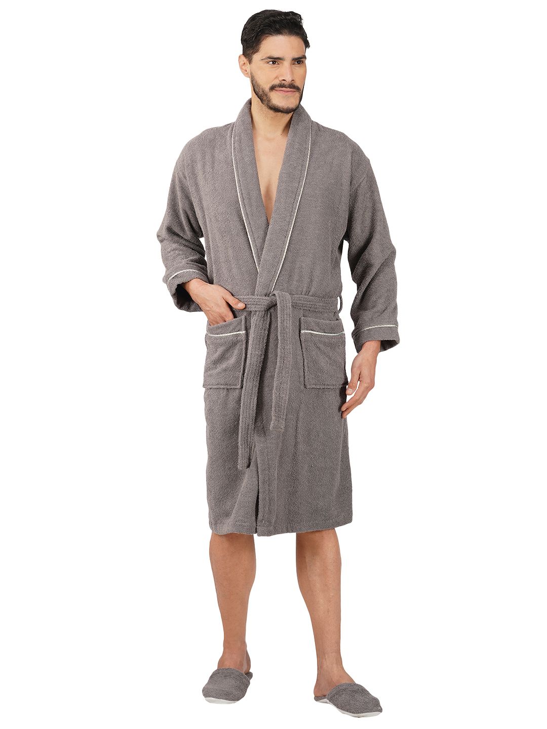 Aura 500 GSM Pure Cotton Bath Robe With Matching Slippers-image-44