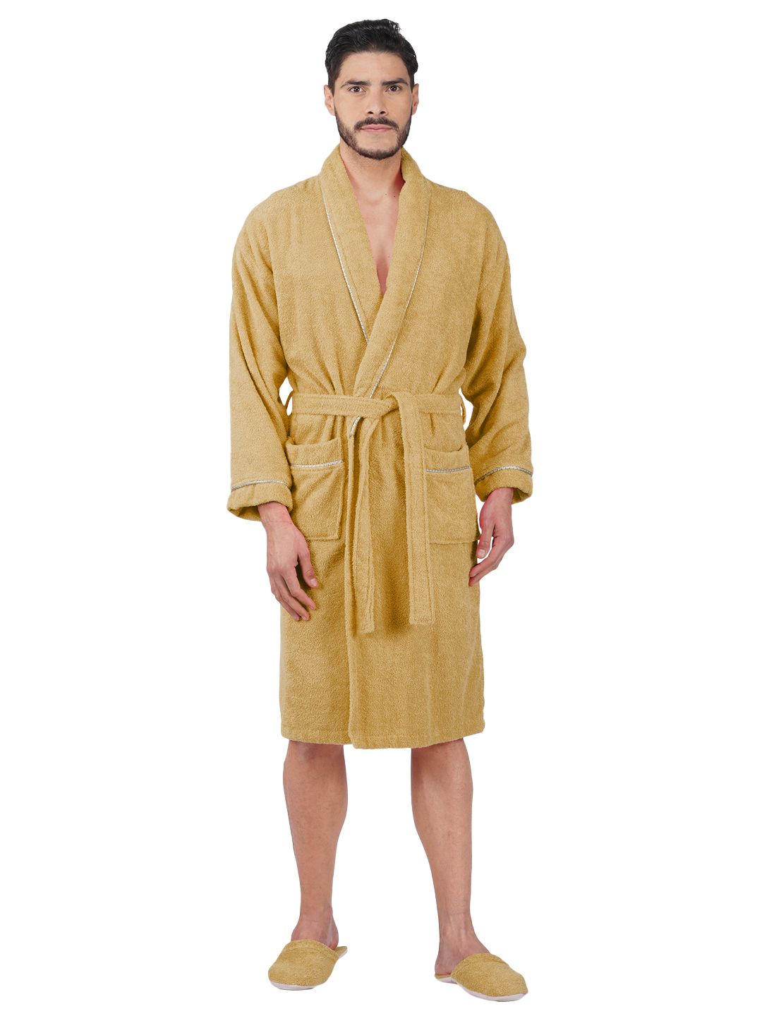 Aura 500 GSM Pure Cotton Bath Robe With Matching Slippers-picture-50