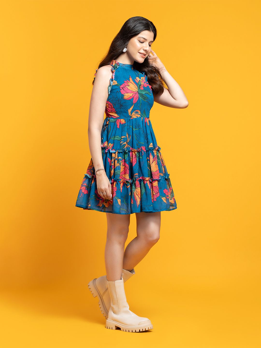 OCTICS Floral Printed Fit & Flare Dress