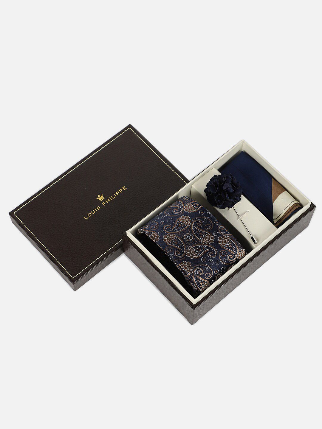 Louis Philippe Men Embroidered Tie Pocket Square And Lapel Pin-picture-47