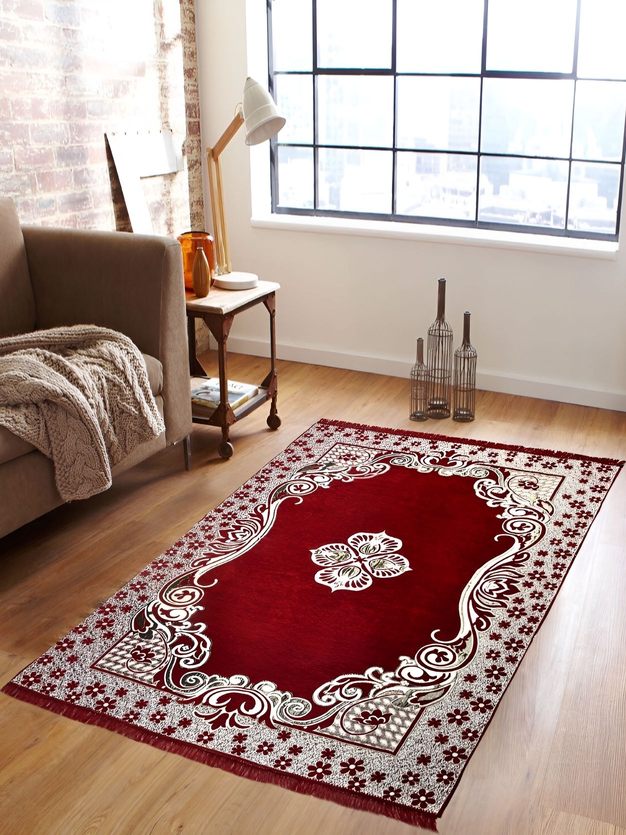 ZESTURE Maroon Floral Carpet-image-44