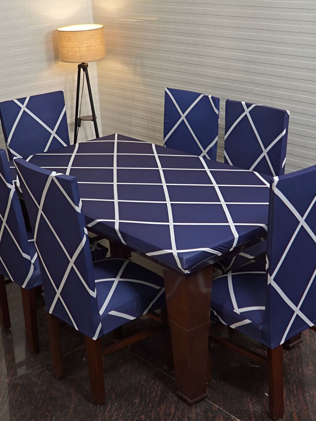 Eleganta Blue Geometric Printed Anti-Slip 8-Seater Table Cover-image-31