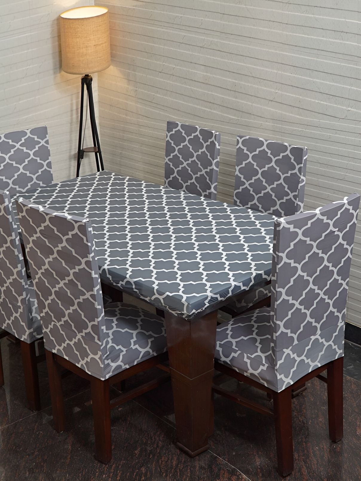 Eleganta Grey Geometric Printed Anti-Slip 8-Seater Table Cover-image-29