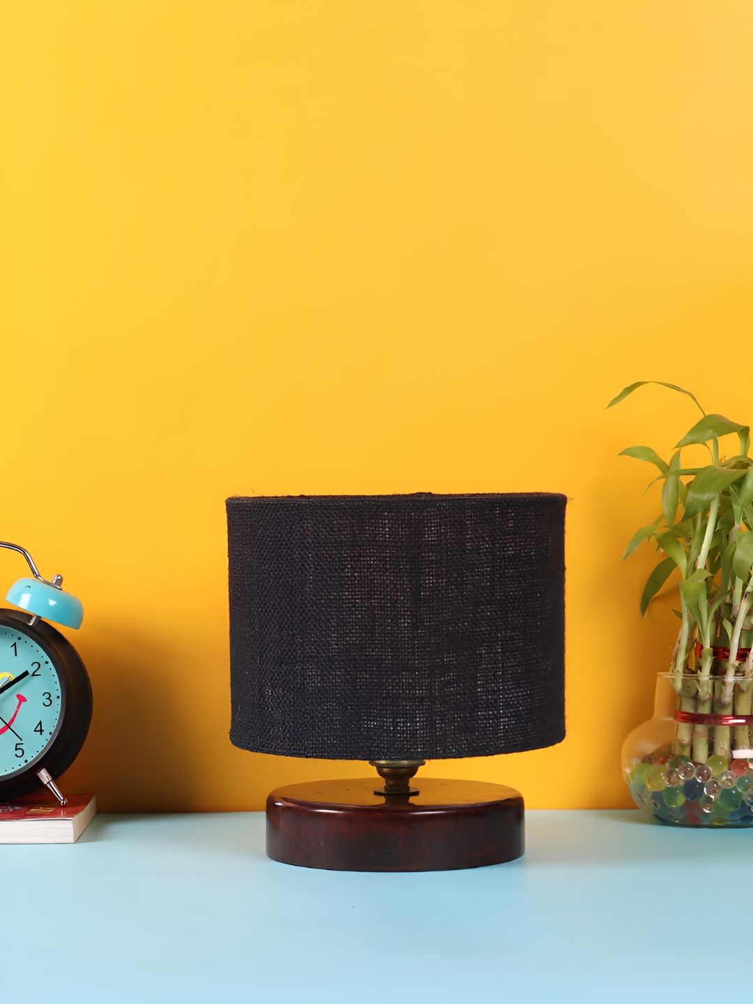 Devansh Black Wooden Cylindrical Shaped Table Lamp-image-4