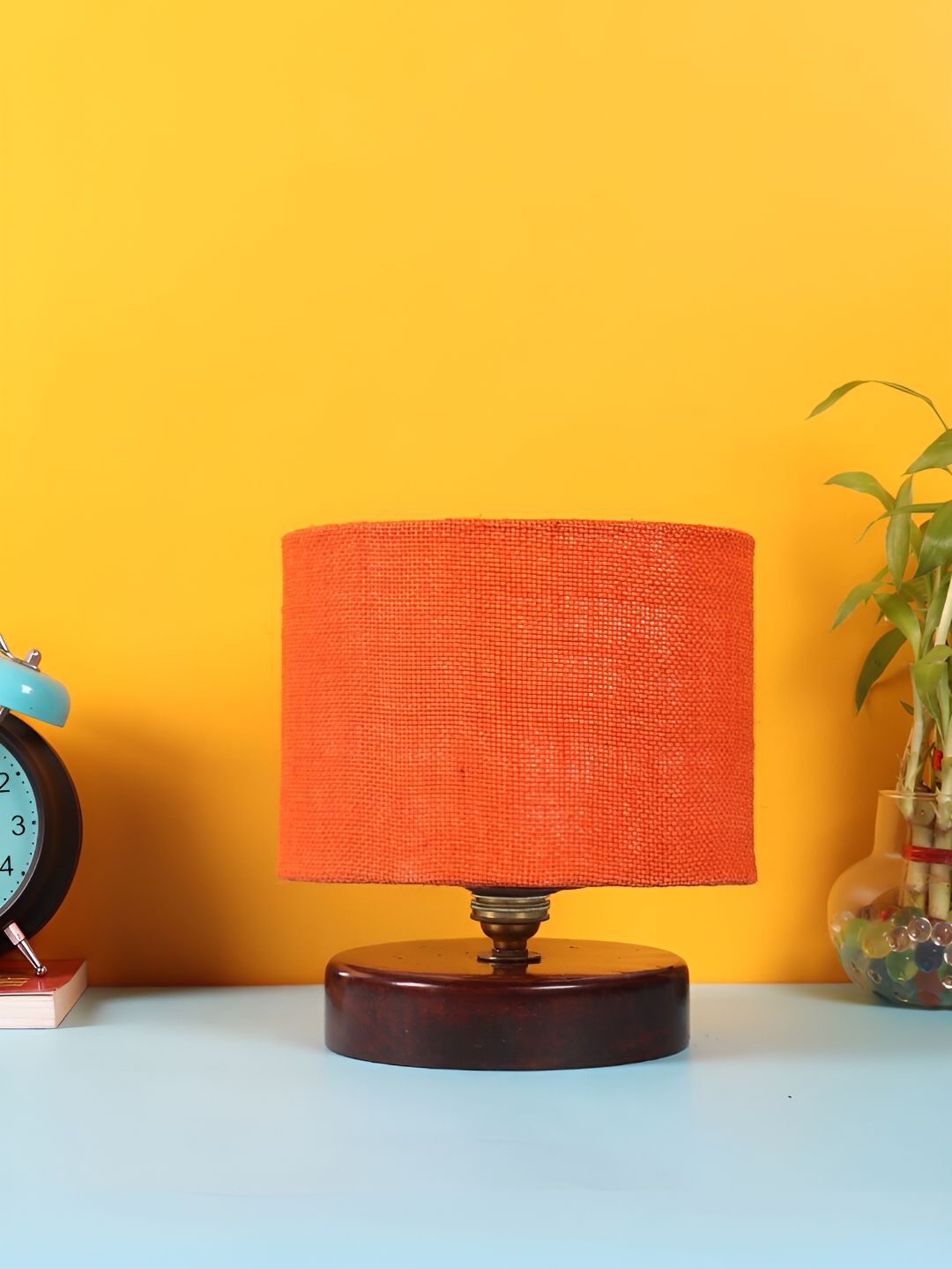 Devansh Orange Wooden Traditional Cylindrical Shaped Table Lamp-image-7