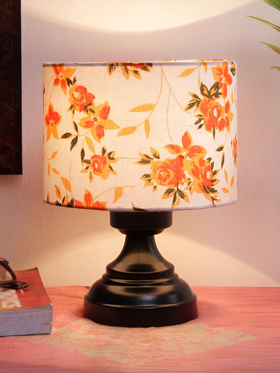 Devansh White Printed Iron Cylindrical Shaped Table Lamp-picture-35