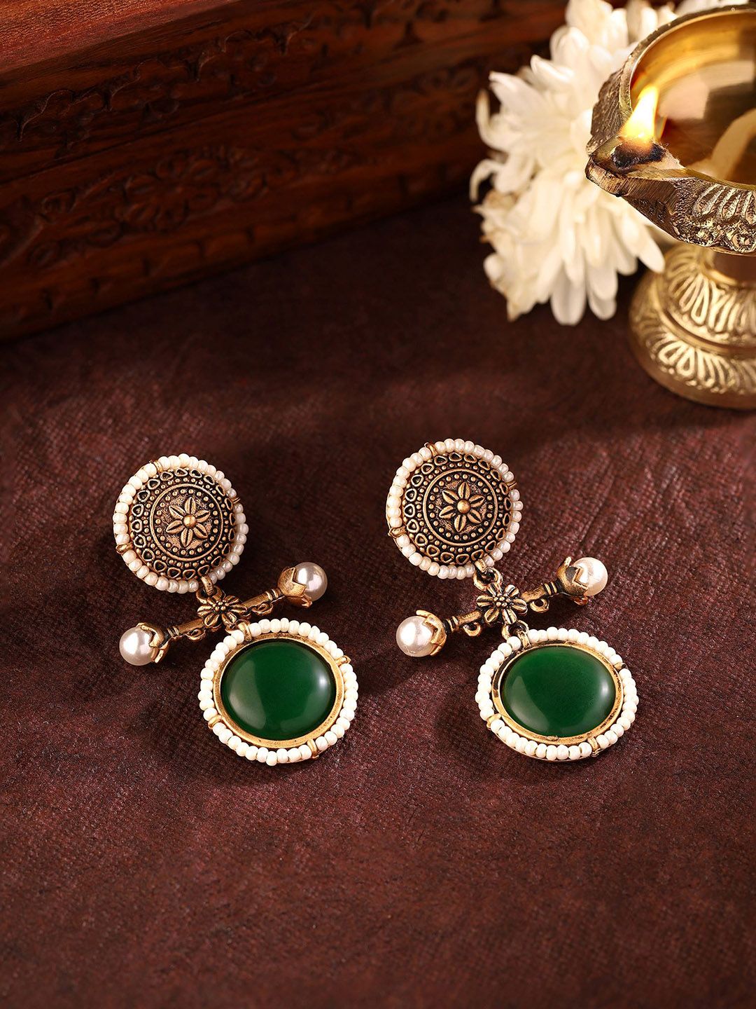 Priyaasi Gold-Plated Beads Beaded Contemporary Drop Earrings-picture-3