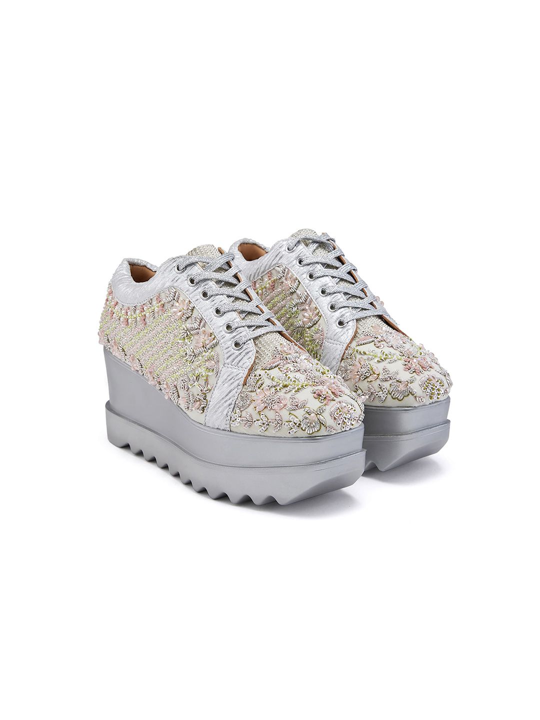Anaar Women Pista Rose Signature Embellished Lightweight Wedge Sneakers-image-35