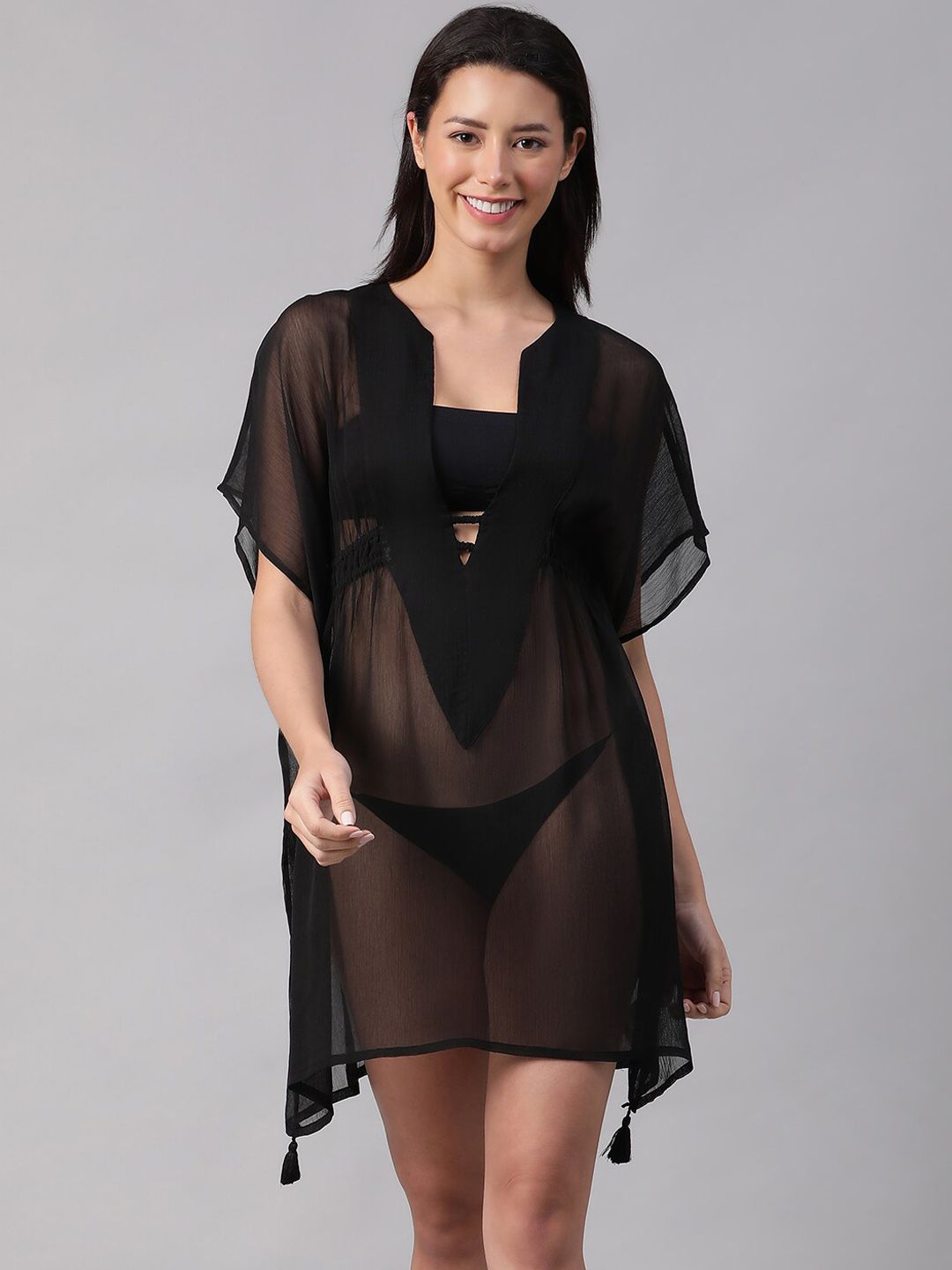 Oxolloxo Women Cotton Kaftan Swimwear Cover Up Top-image-43