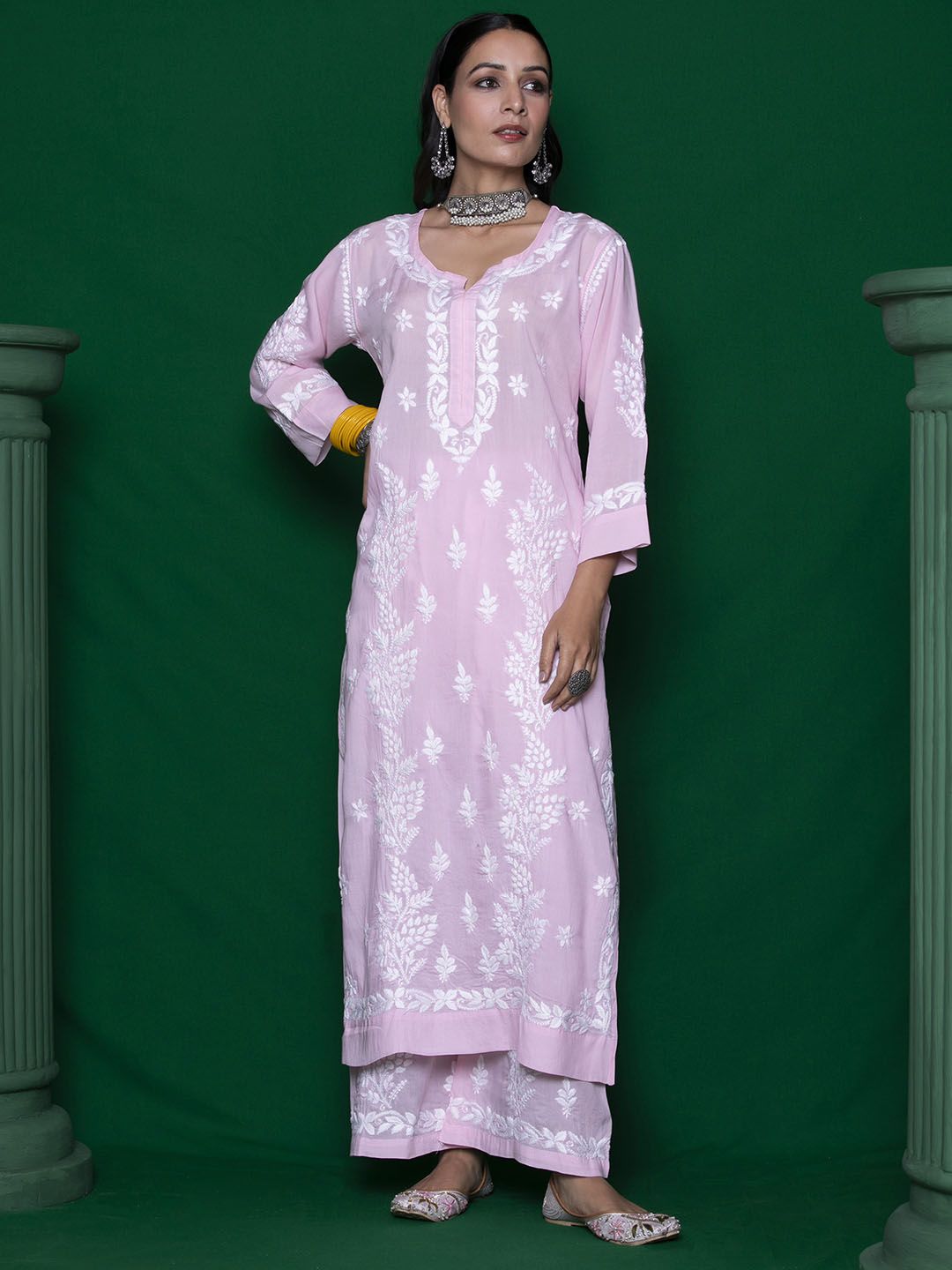 House of Chikankari Women Pink Modal Chikankari Embroidered Kurta Set-picture-37