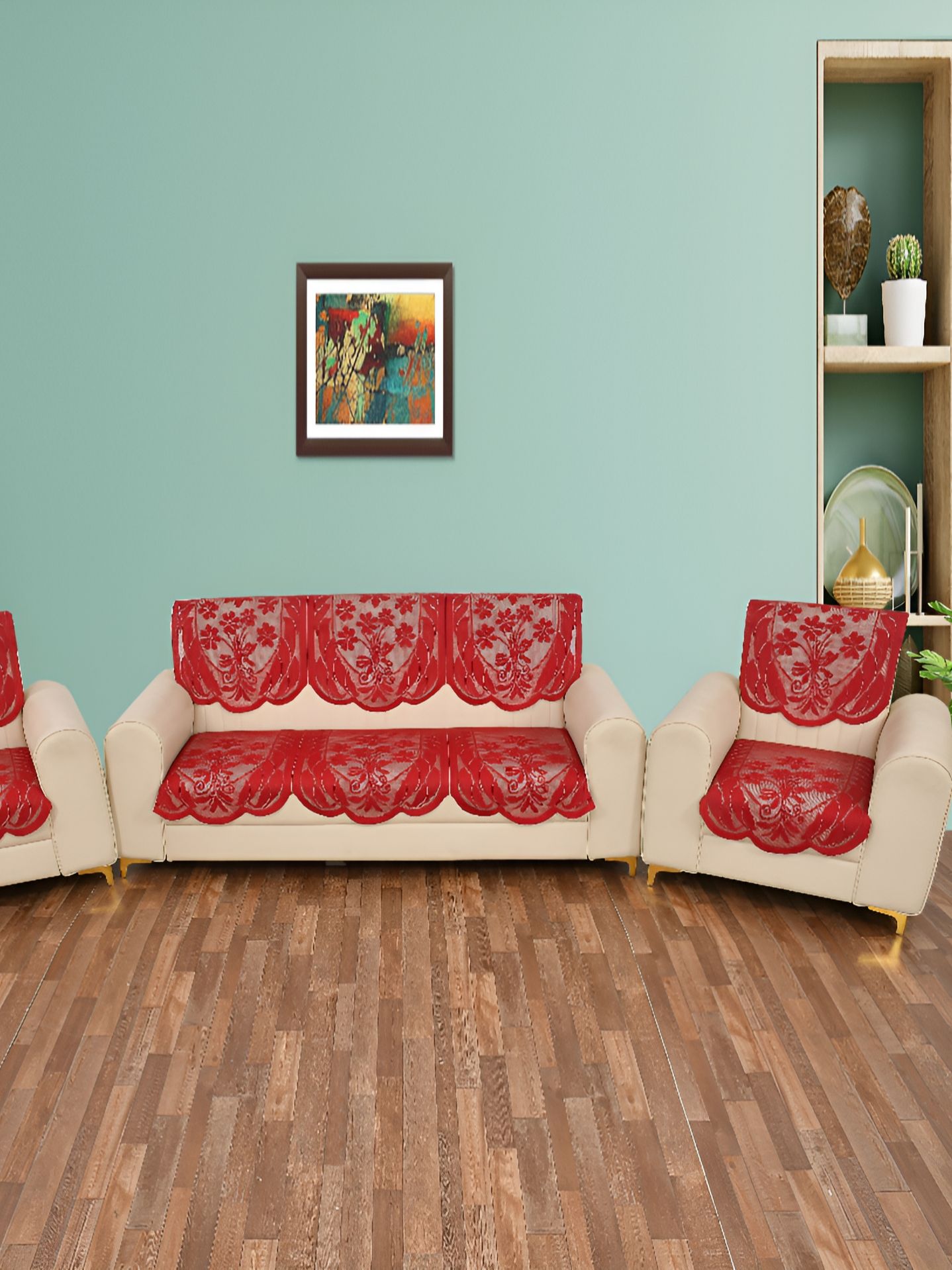 BIGGER FISH Maroon 10 Pieces Self Design Sofa Covers-image-5