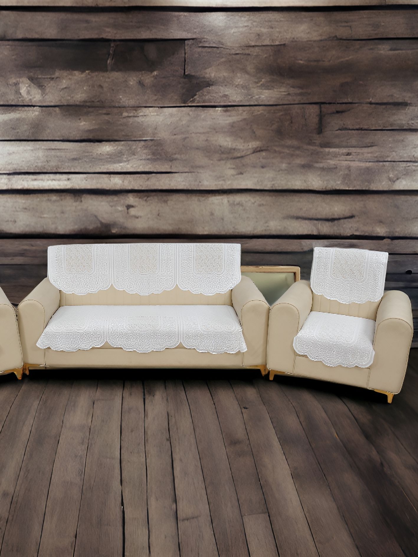 BIGGER FISH White Embroidered 5 Seater Sofa Cover-image-34