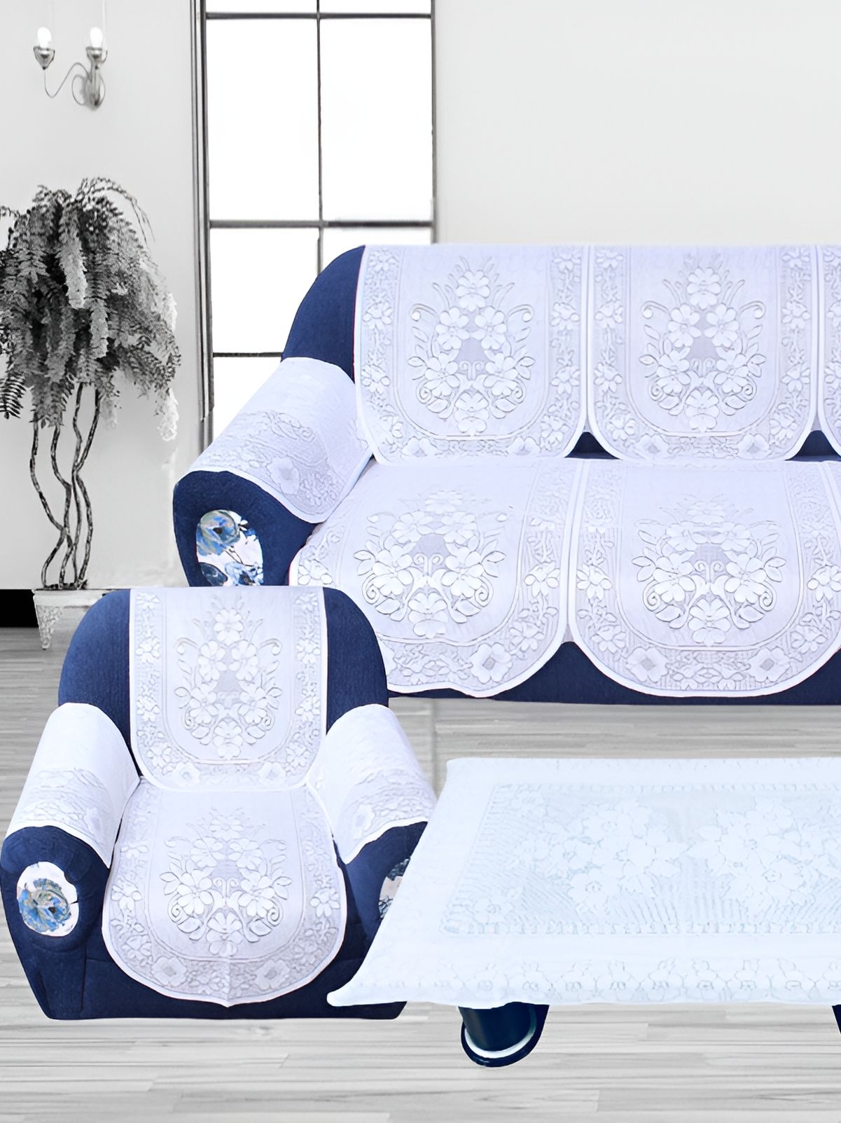 BIGGER FISH White Floral 10 Pieces 5 Seater Sofa Cover-image-26