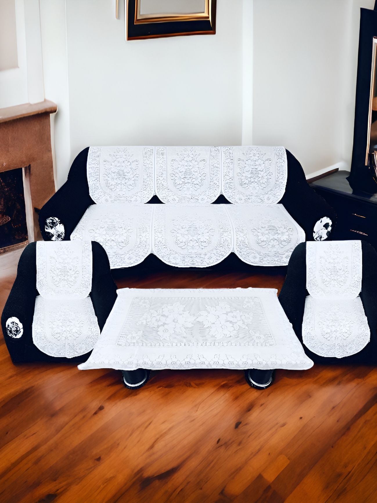 BIGGER FISH White Embroidered 5 Seater Sofa Cover-picture-54