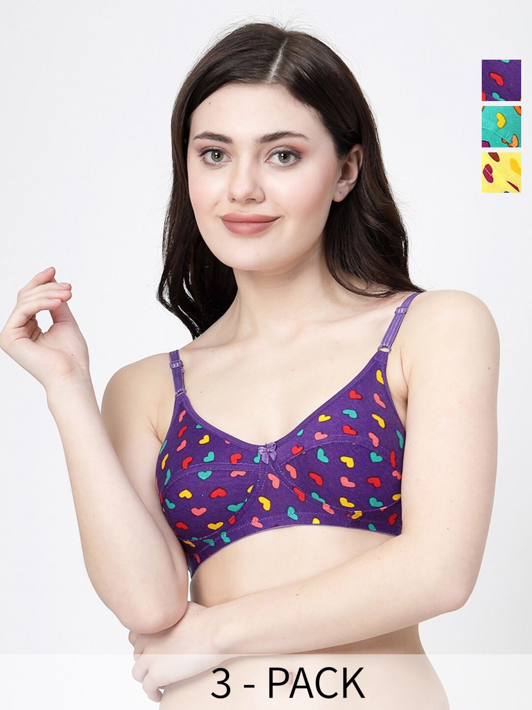 Docare Pack Of 3 Full Coverage Printed Cut and Sew Everyday Bra With All Day Comfort