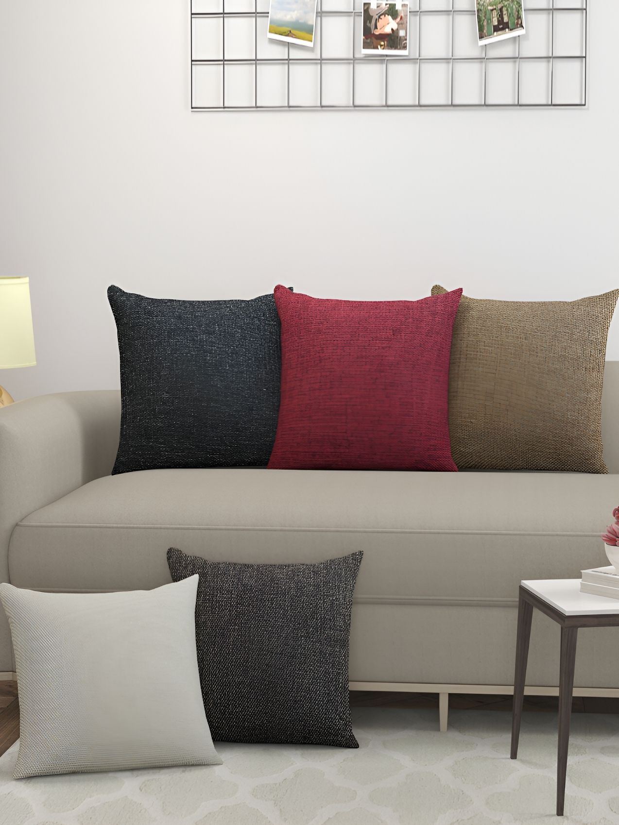 BIGGER FISH Red & Black 5 Pcs Square Cushion Covers-picture-52