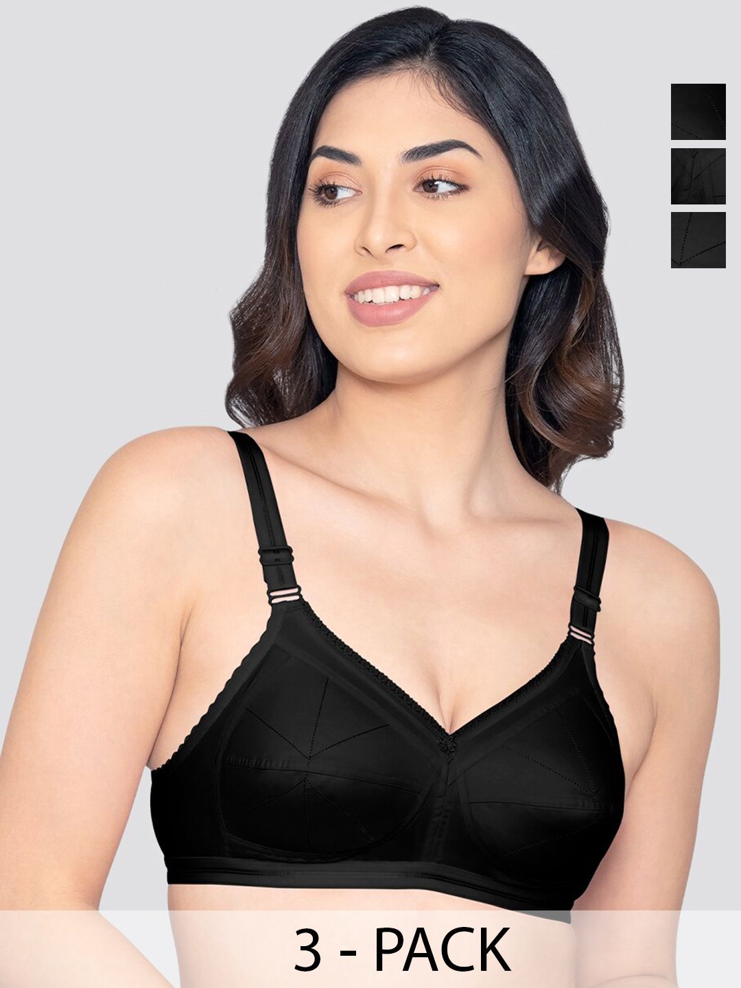 Kalyani Damini Pack of 3 Full Coverage Everyday Bra BLK-BLK-BLK
