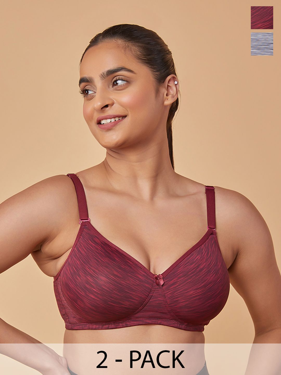 Maashie Pack of 2 Soft Padded Convertible Straps Non Wired Tshirt Bra-picture-22