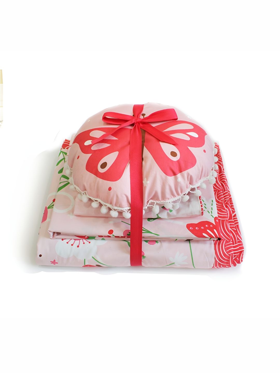 Silverlinen Pink & Red Printed 5 Piece Double Queen Superfine Pure Cotton Bedding Set-image-15
