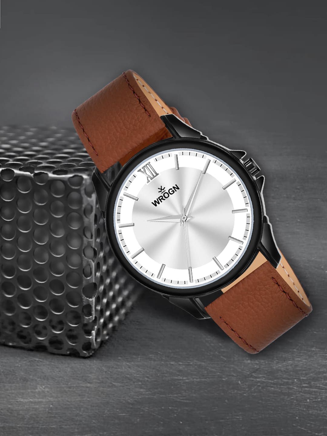 WROGN Men Textured  Dial & Leather Style Straps Analogue Watch HOBWRG-24-0438-image-44
