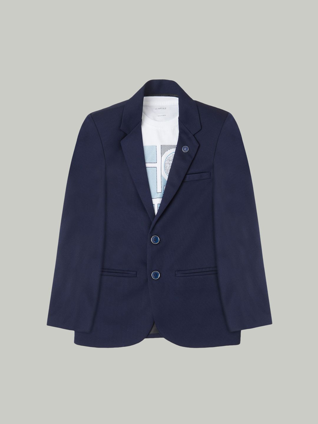 CAVIO Boys Pure Cotton Notched Lapel Collar Single-Breasted Blazer With T-Shirt