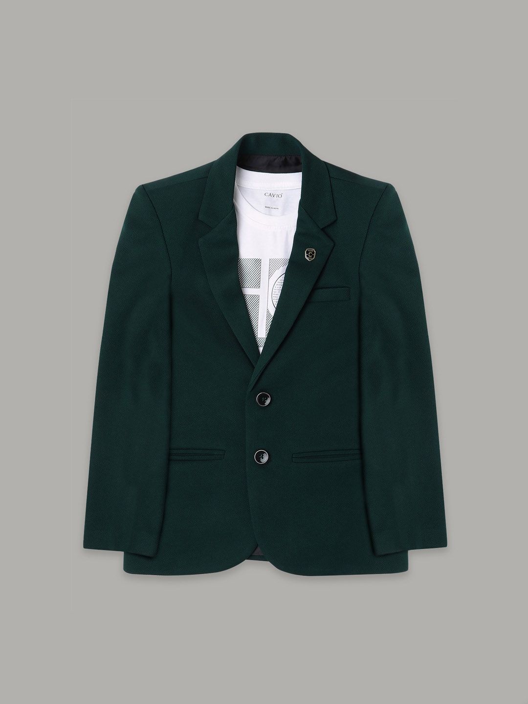 CAVIO Boys Notched Lapel Collar Pure Cotton Single-Breasted Blazer With T-Shirt