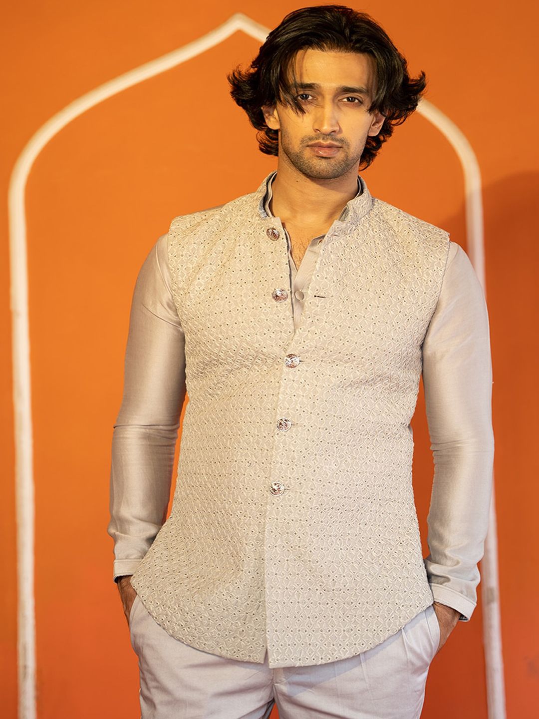 KAAJ BUTTON Self Designed 3 Piece Bandhgala Suit-picture-14