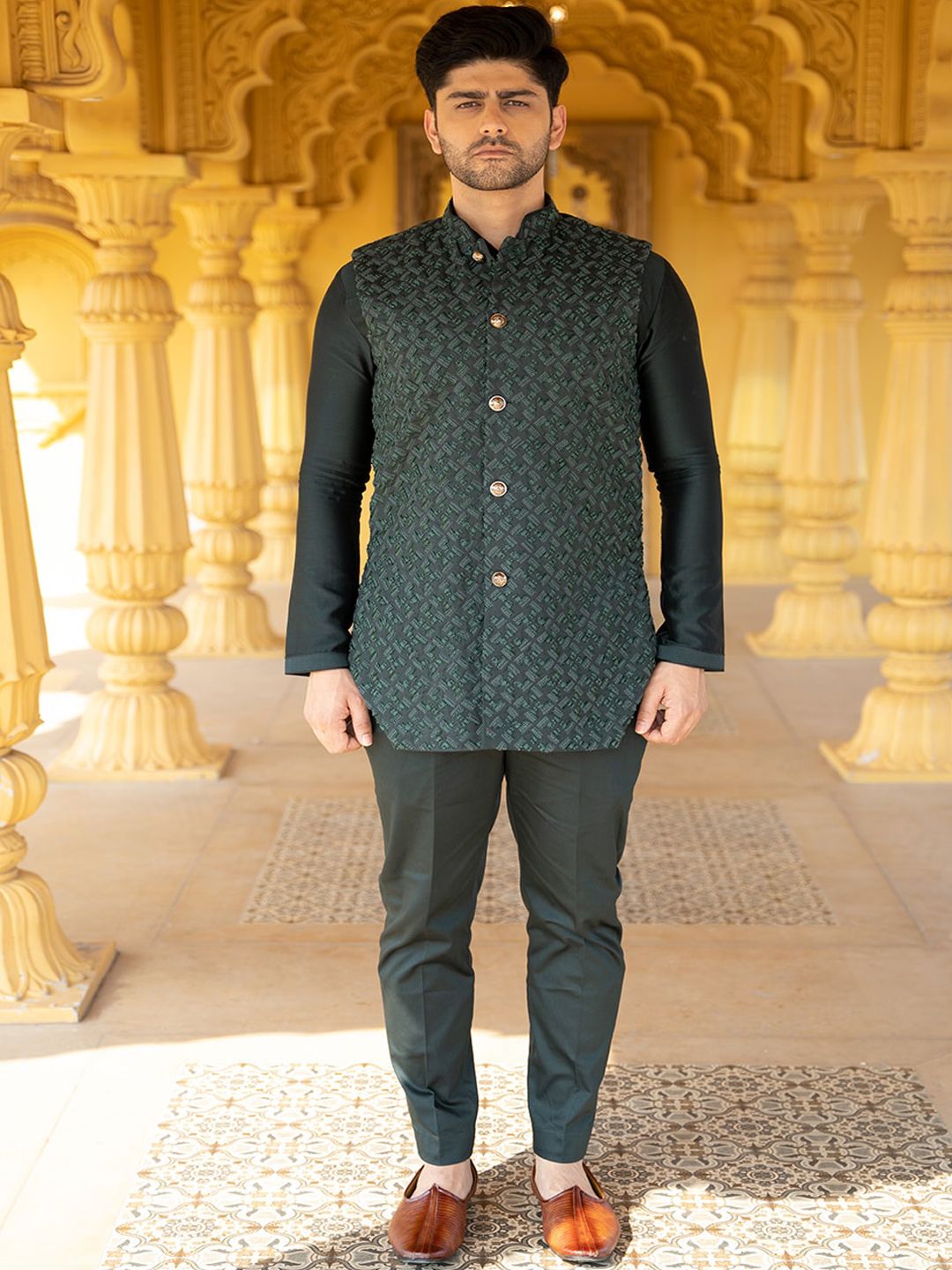 KAAJ BUTTON Self Designed 3 Piece Bandhgala Suit-picture-15