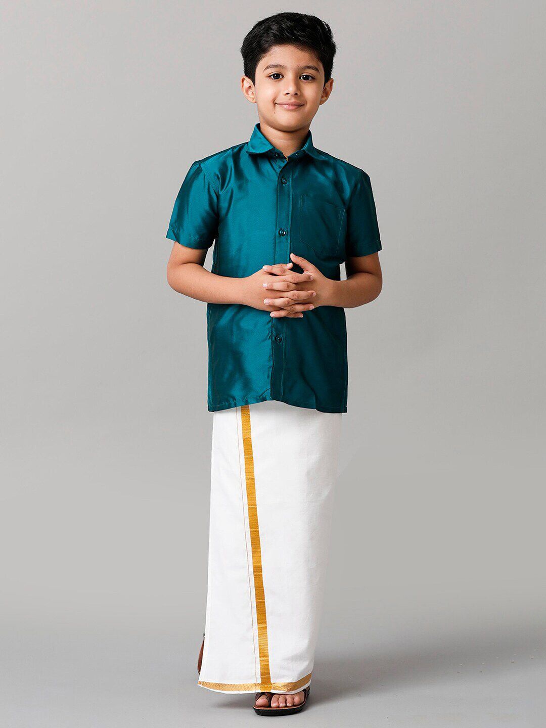 Ramraj Boys Slik Cotton Shirt with Golden Zari Dhoti-picture-22
