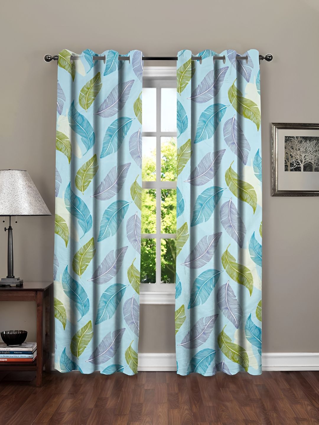 RRC Blue & Purple 2 Pieces Floral Room Darkening Door Curtain-picture-35