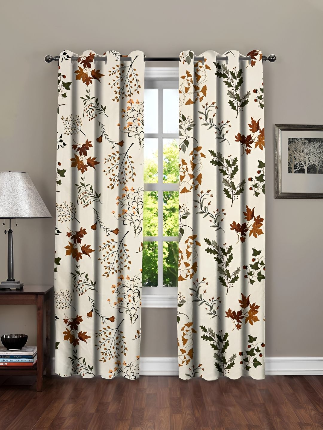 RRC Cream-Coloured & Green 2 Pieces Floral Room Darkening Door Curtain-picture-22