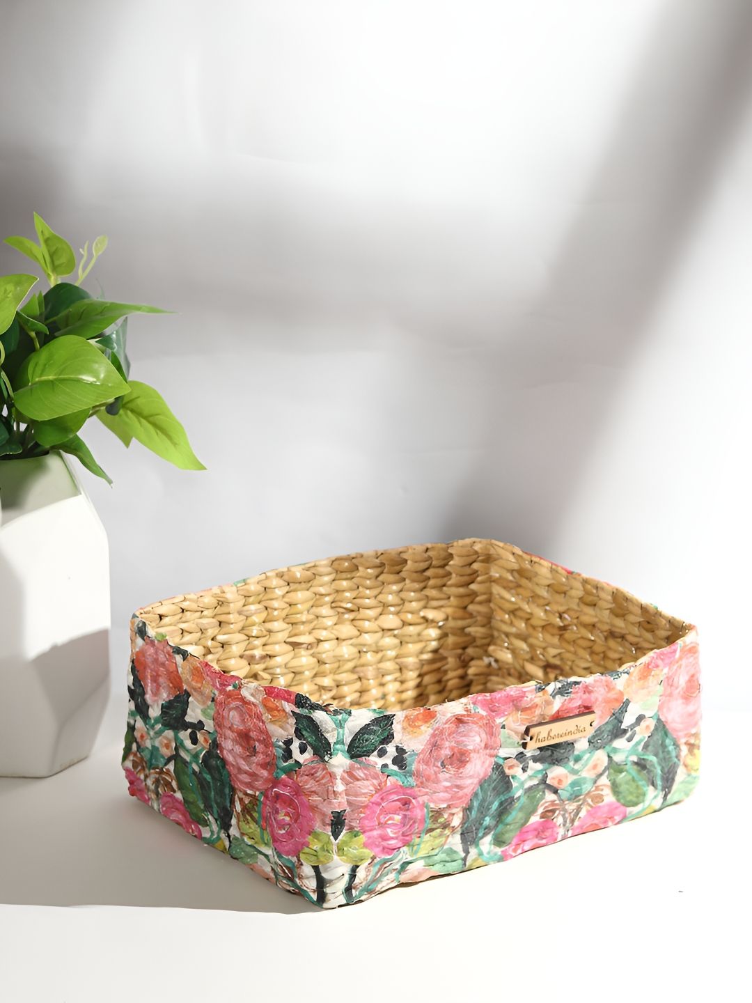 HABERE INDIA Bohemian Brown & Pink Printed Regular Seagrass Small Organiser-picture-19