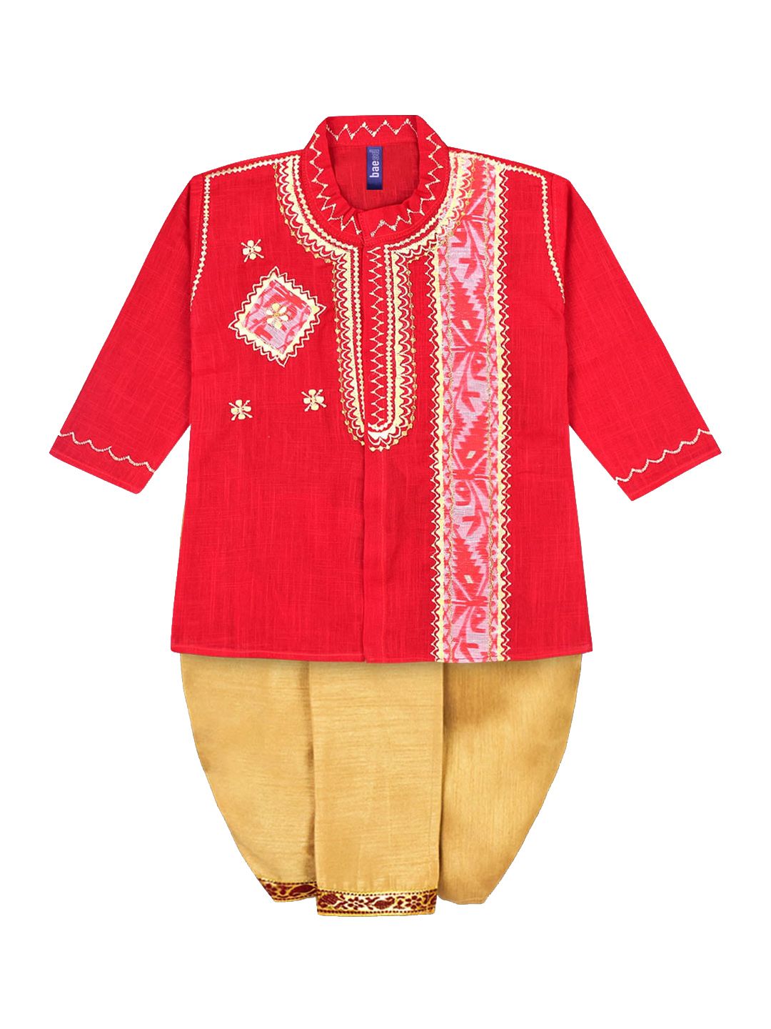BAESD Boys Ethnic Motifs Embroidered Regular Pure Cotton Kurta with Dhoti Pants-image-15