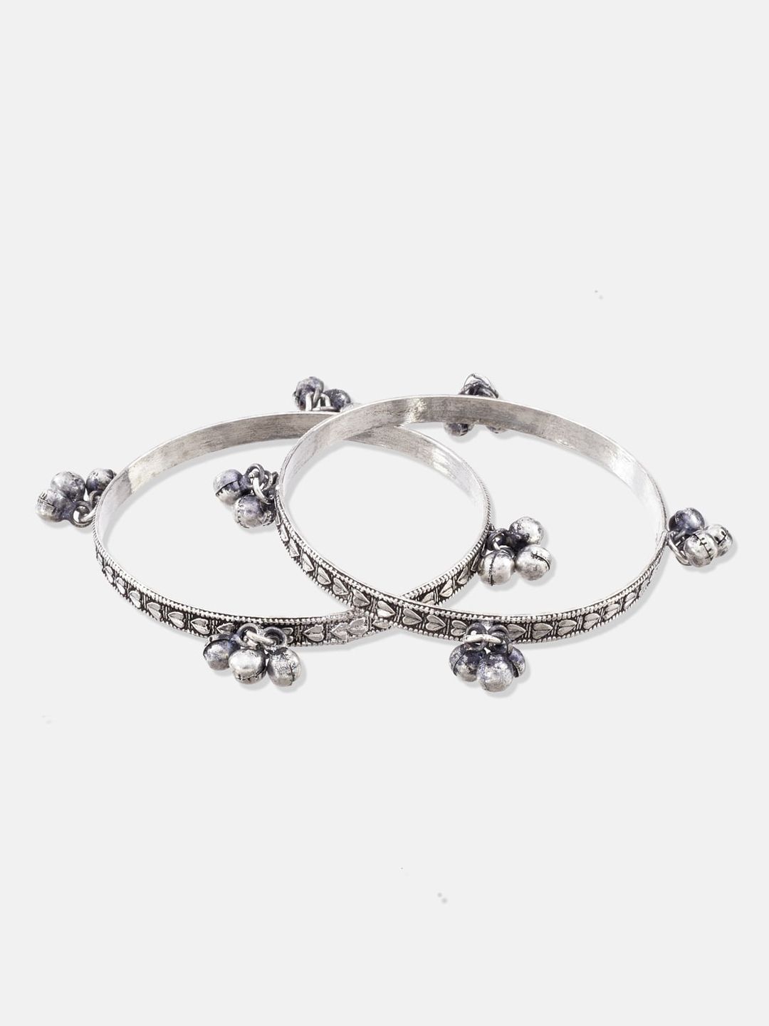 ATIBELLE German Silver Silver-Plated Ghungroo Detail Textured Jewellery Set