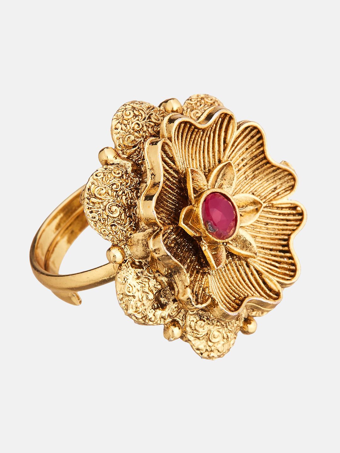 ATIBELLE Set of 3 Gold-Plated Stone Studded Bracelet & Ring Jewellery Set